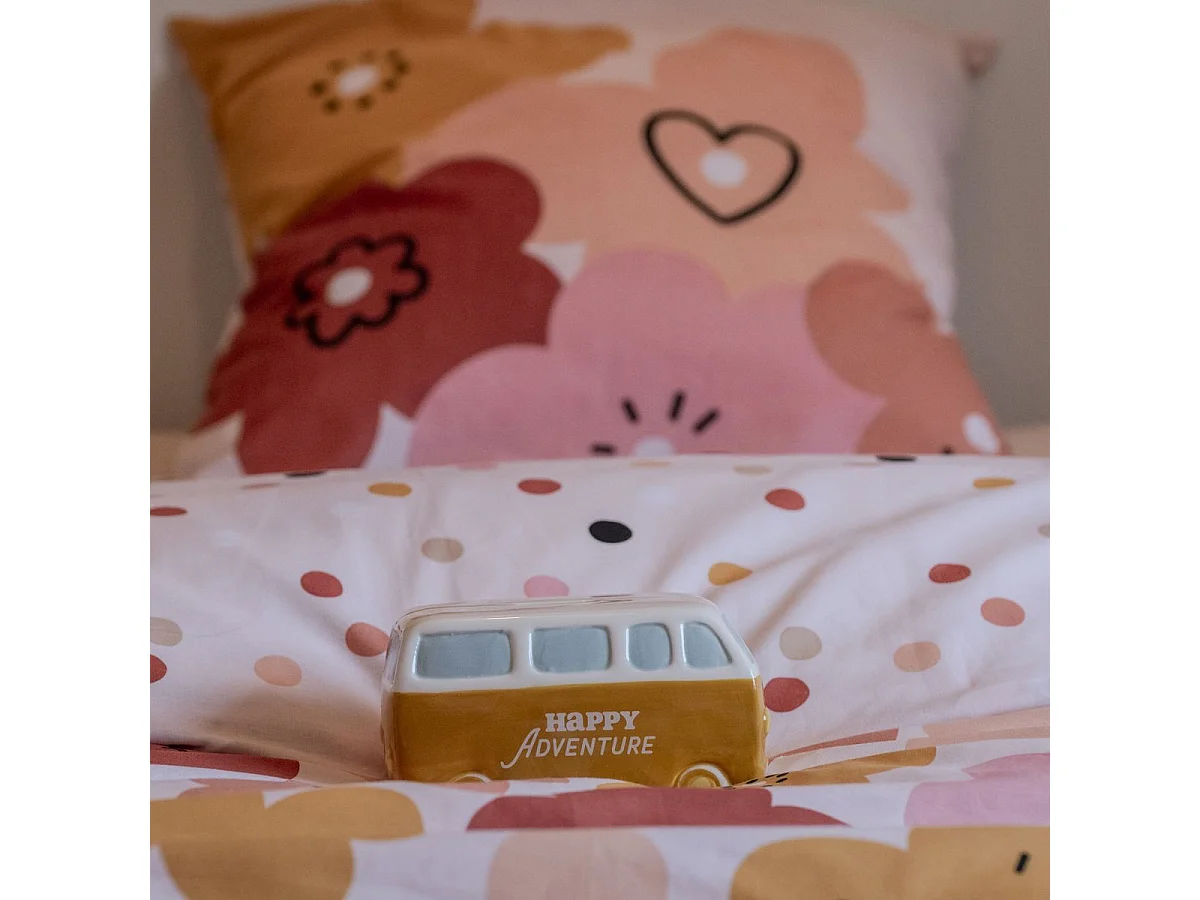 Parure de Lit Imprimé Floral Housse de Couette 140x200cm + 1 Taie d'Oreiller 63x63cm coton motif floral seventies - BARBAFLEUR