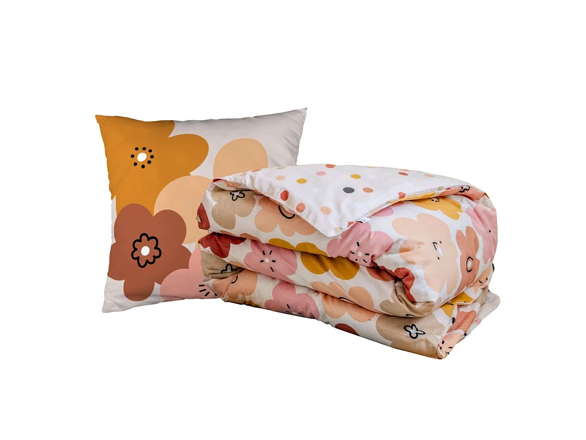 Parure de Lit Imprimé Floral Housse de Couette 140x200cm + 1 Taie d'Oreiller 63x63cm coton motif floral seventies - BARBAFLEUR