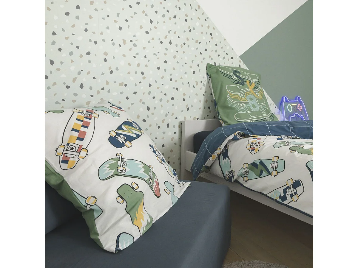 Parure de Lit Imprimé Floral Housse de Couette 240x220cm + 2 Taies d'Oreiller 63x63cm coton motif stakeboard - STREET