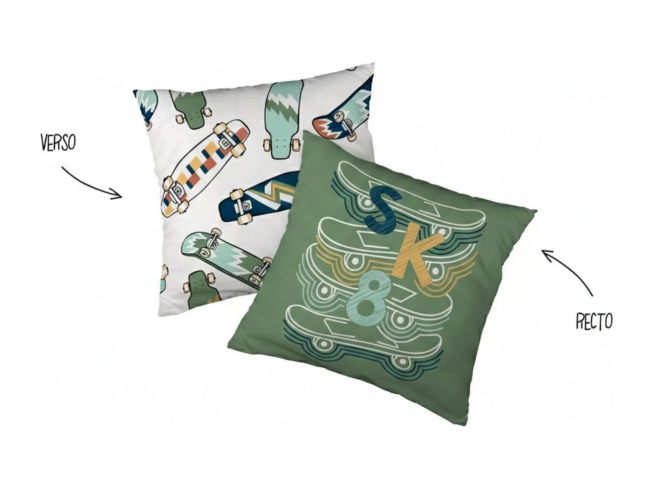 Parure de Lit Imprimé Floral Housse de Couette 240x220cm + 2 Taies d'Oreiller 63x63cm coton motif stakeboard - STREET