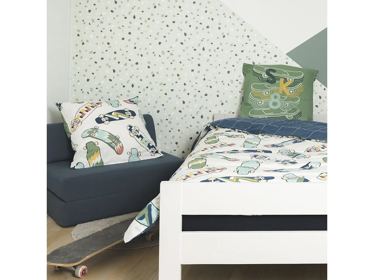 Parure de Lit Imprimé Floral Housse de Couette 240x220cm + 2 Taies d'Oreiller 63x63cm coton motif stakeboard - STREET
