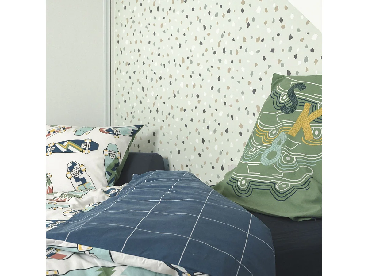 Parure de Lit Imprimé Floral Housse de Couette 240x220cm + 2 Taies d'Oreiller 63x63cm coton motif stakeboard - STREET