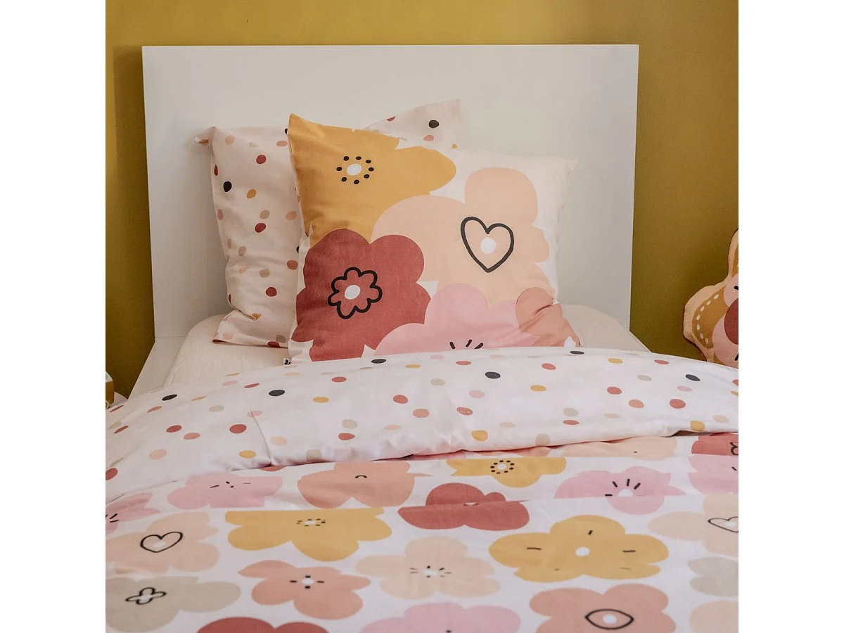 Parure de Lit Imprimé Floral Housse de Couette 200x200cm + 2 Taies d'Oreiller 63x63cm coton motif floral seventies - BARBAFLEUR