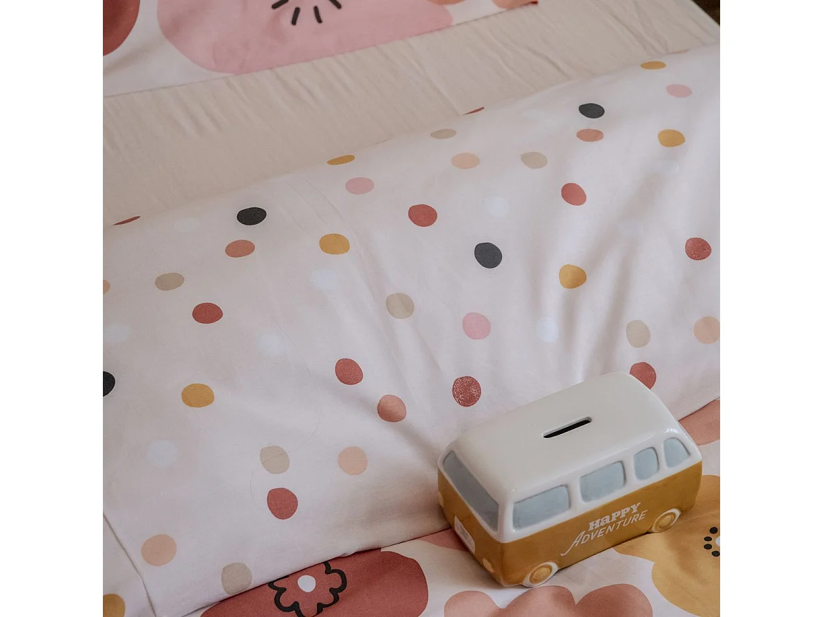 Parure de Lit Imprimé Floral Housse de Couette 200x200cm + 2 Taies d'Oreiller 63x63cm coton motif floral seventies - BARBAFLEUR