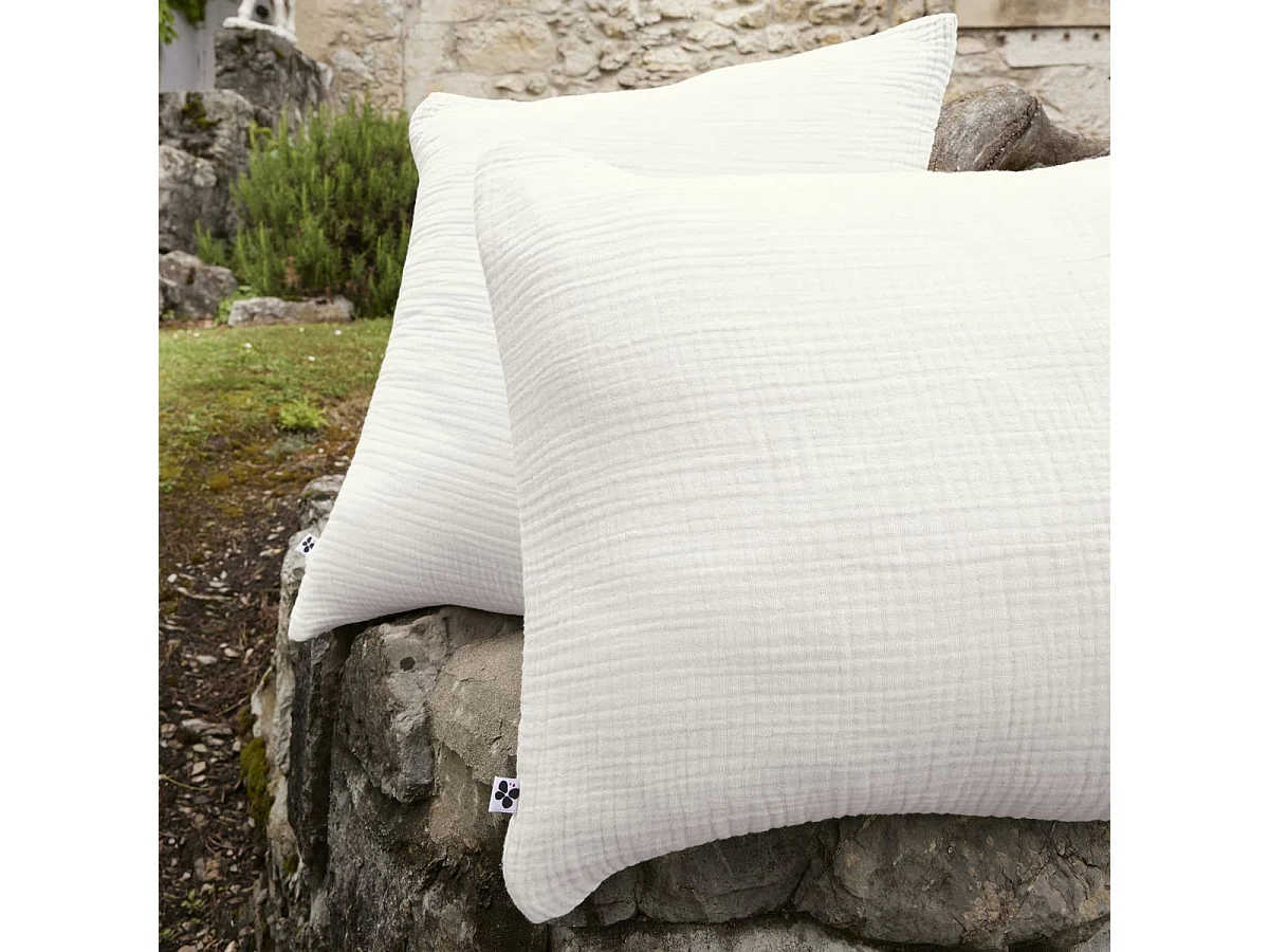 Taie d'oreiller 60x60cm gaze de coton coloris Chantilly - INALIA