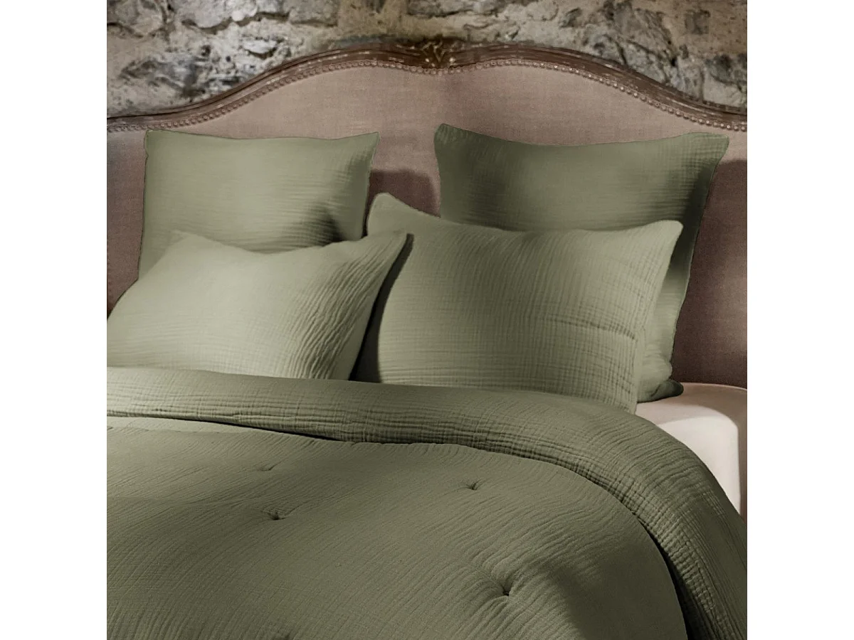 Taie d'oreiller 60x60cm gaze de coton coloris Romarin - INALIA