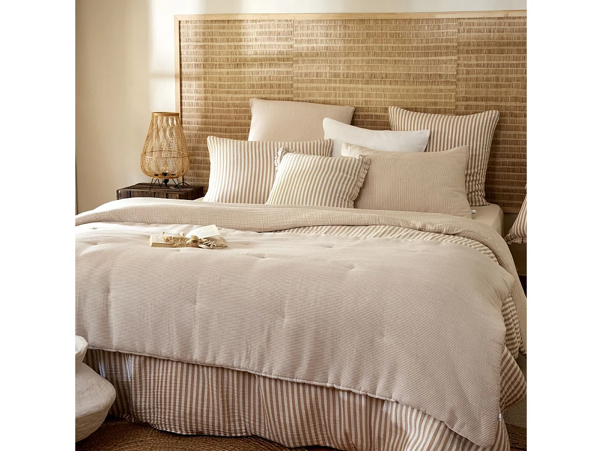 Taie d'oreiller 50x70cm gaze de coton tissé rayé beige - ROMELIA