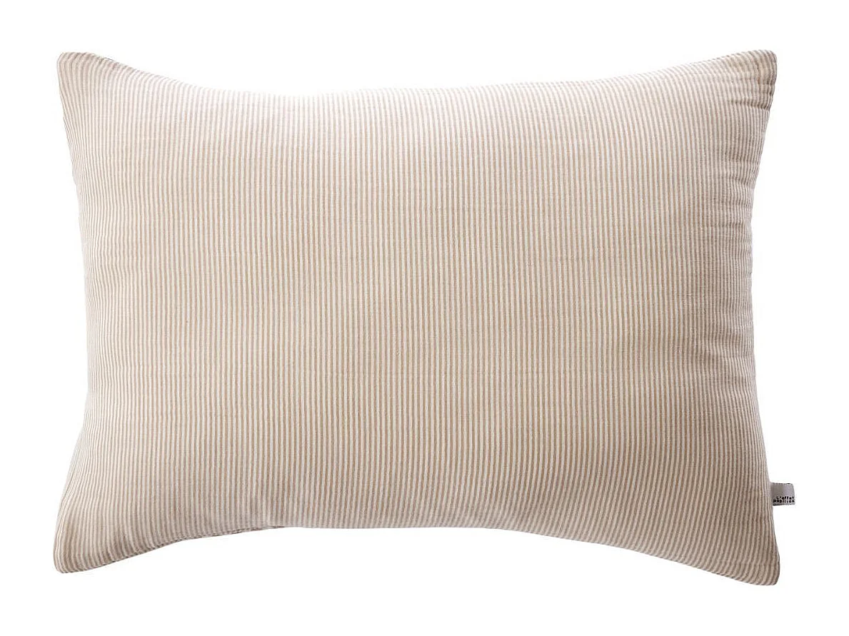Taie d'oreiller 50x70cm gaze de coton tissé rayé beige - ROMELIA