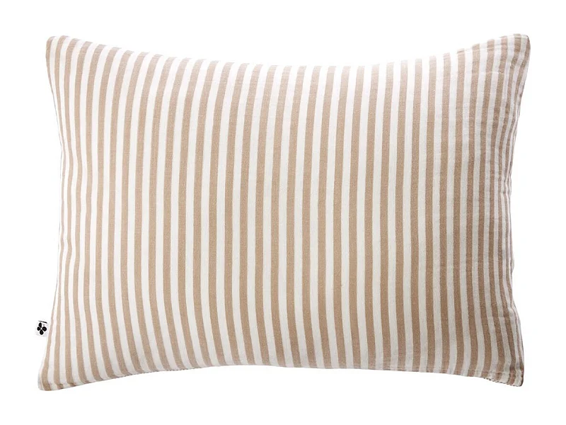 Taie d'oreiller 50x70cm gaze de coton tissé rayé beige - ROMELIA