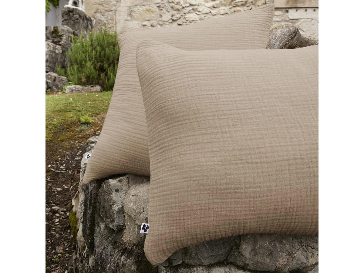 Taie d'oreiller 60x60cm gaze de coton coloris Ficelle - INALIA