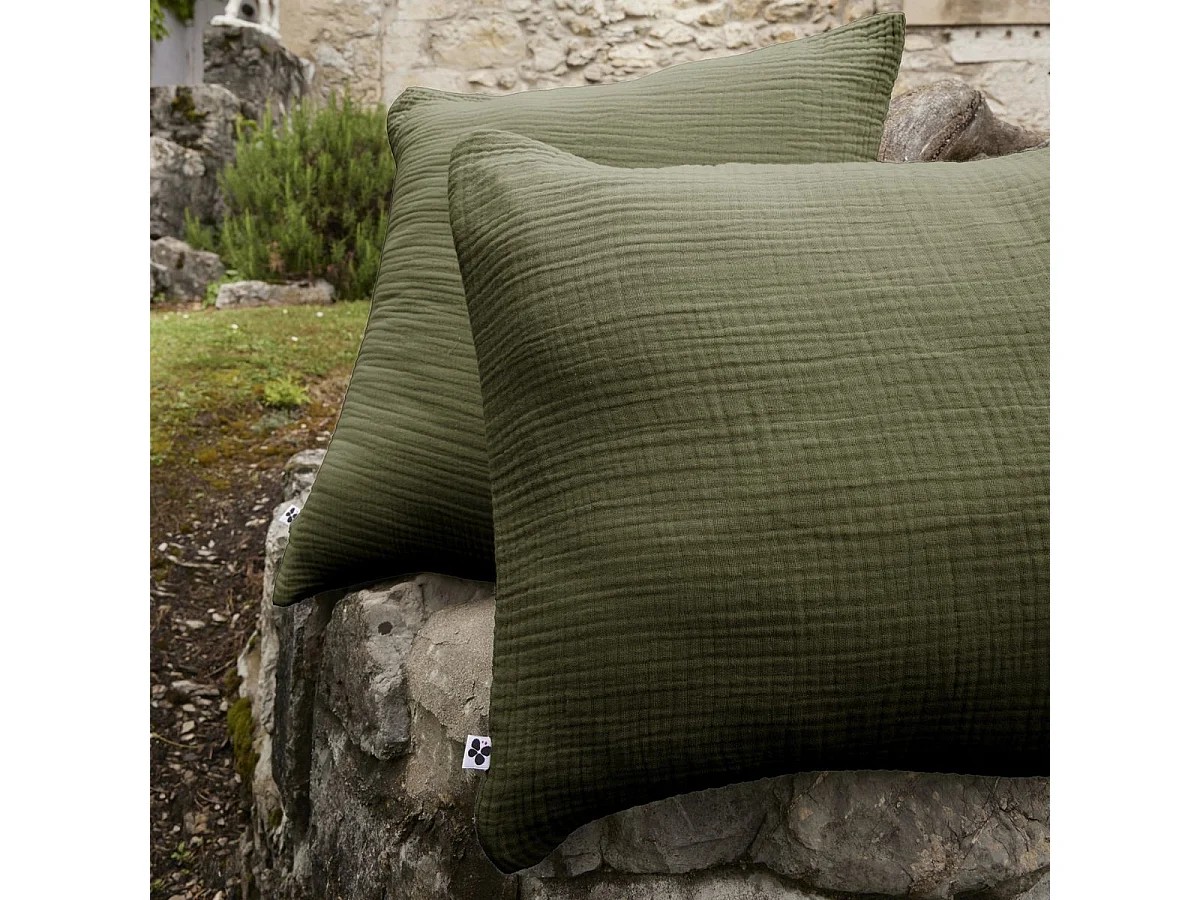 Taie d'oreiller 50x70cm gaze de coton coloris Romarin - INALIA
