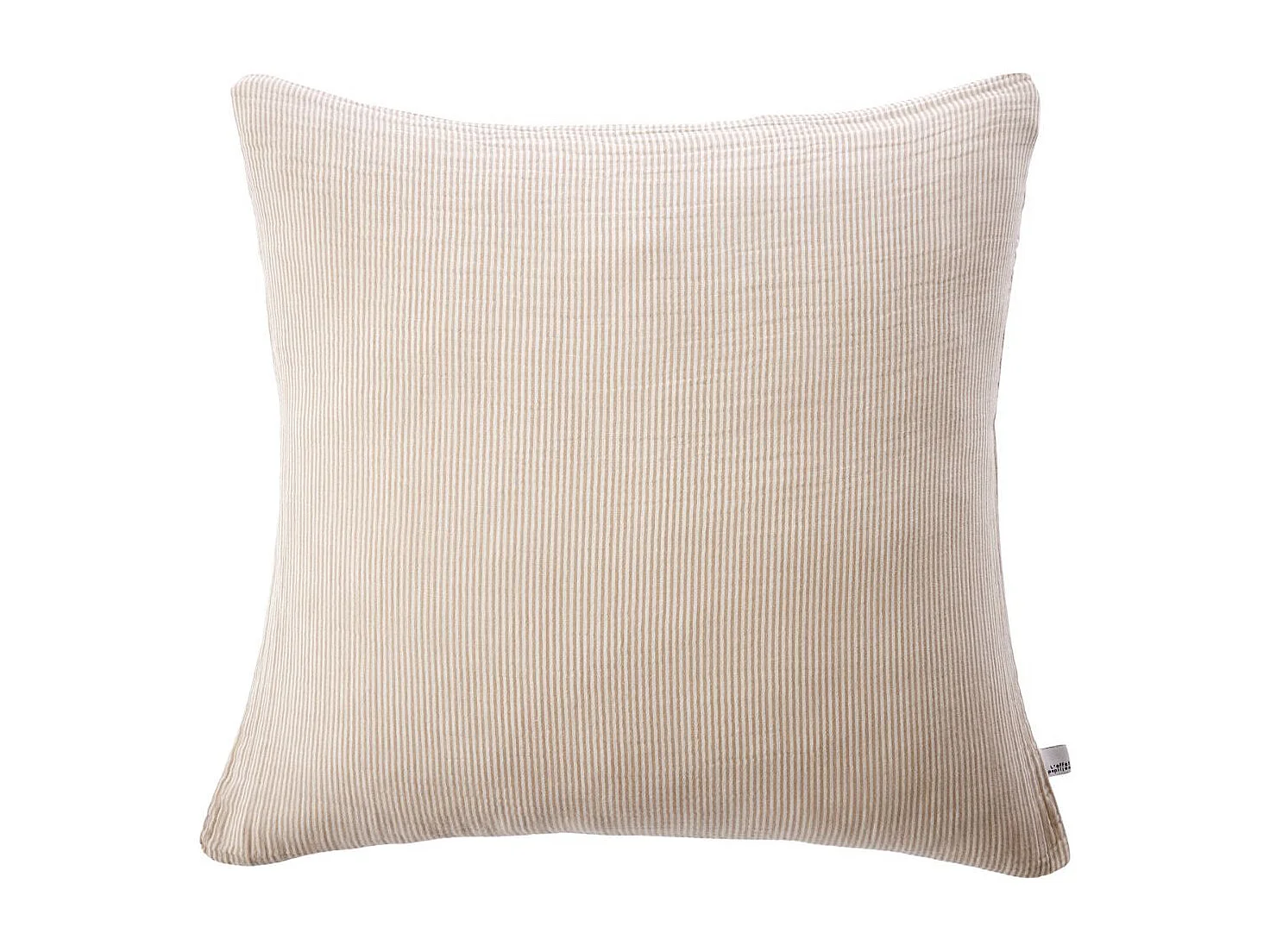 Taie d'oreiller 60x60cm gaze de coton tissé rayé beige - ROMELIA