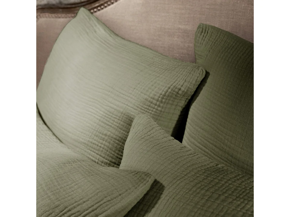 Taie d'oreiller 80x80cm gaze de coton coloris Romarin - INALIA