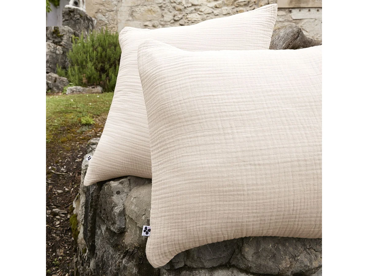 Taie d'oreiller 80x80cm gaze de coton coloris Pampa - INALIA