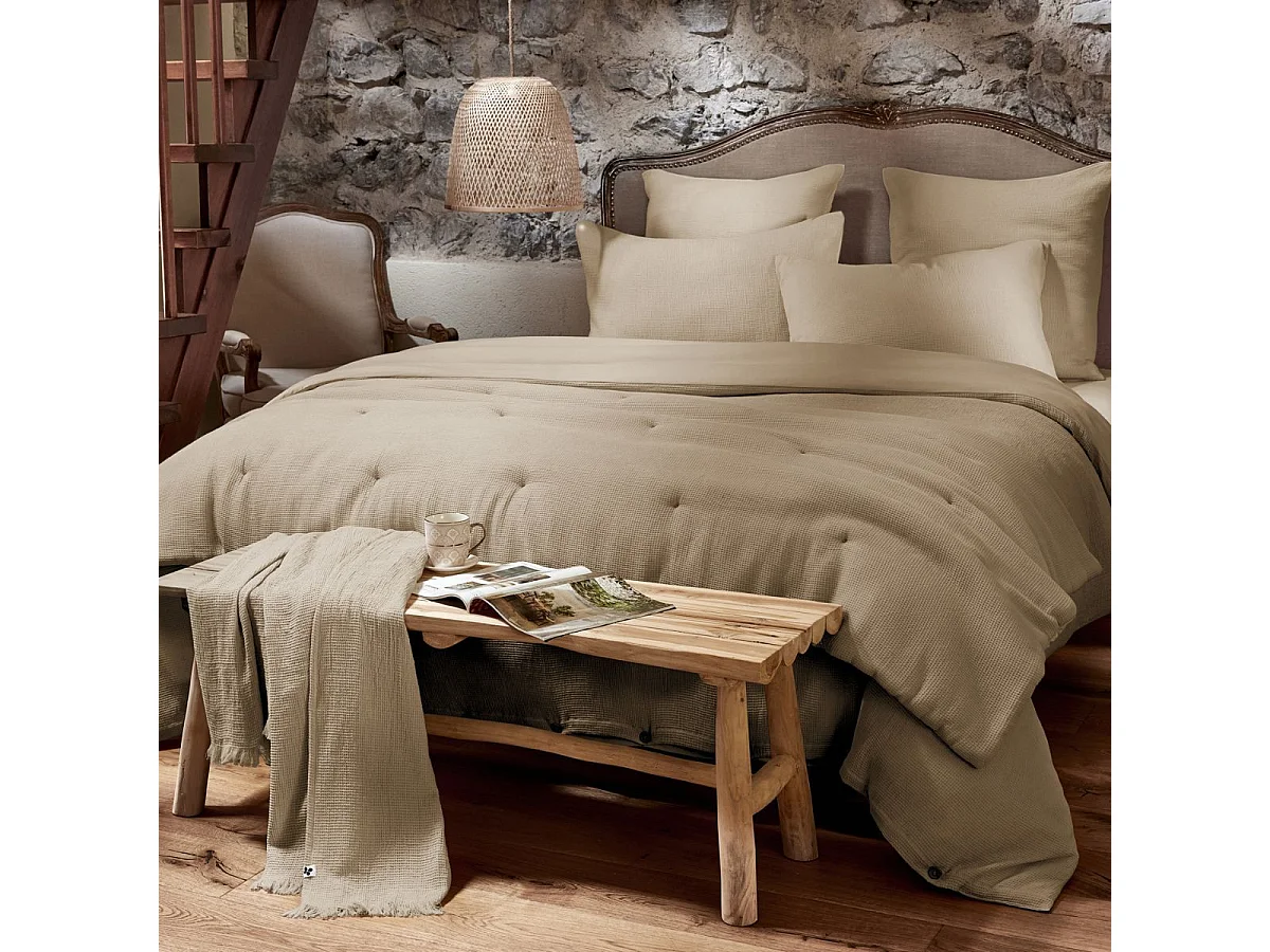 Housse de couette 260x240cm en coton nid d'abeille coloris Ficelle - ALMARA