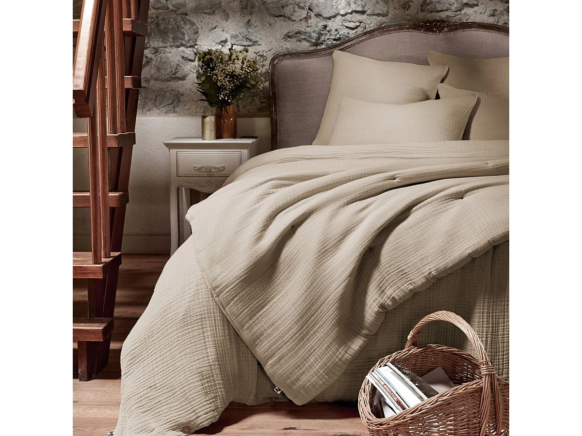 Housse de couette 260x240cm gaze de coton coloris Ficelle - INALIA