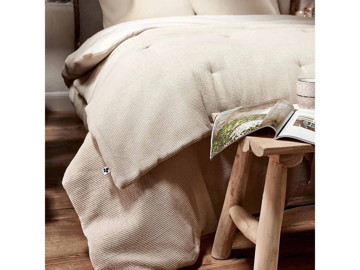 Housse de couette 260x240cm en coton nid d'abeille coloris Pampa - ALMARA