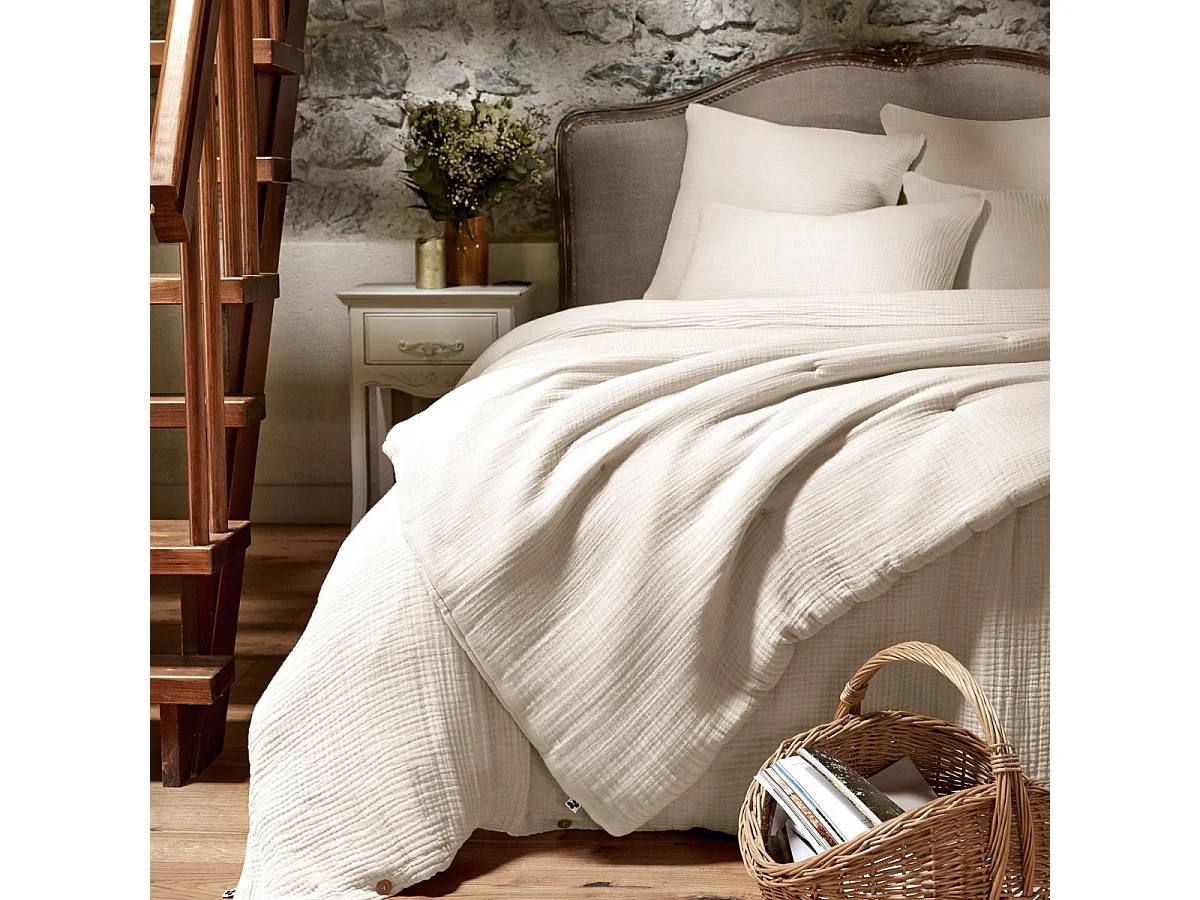 Housse de couette 260x240cm gaze de coton coloris Pampa - INALIA