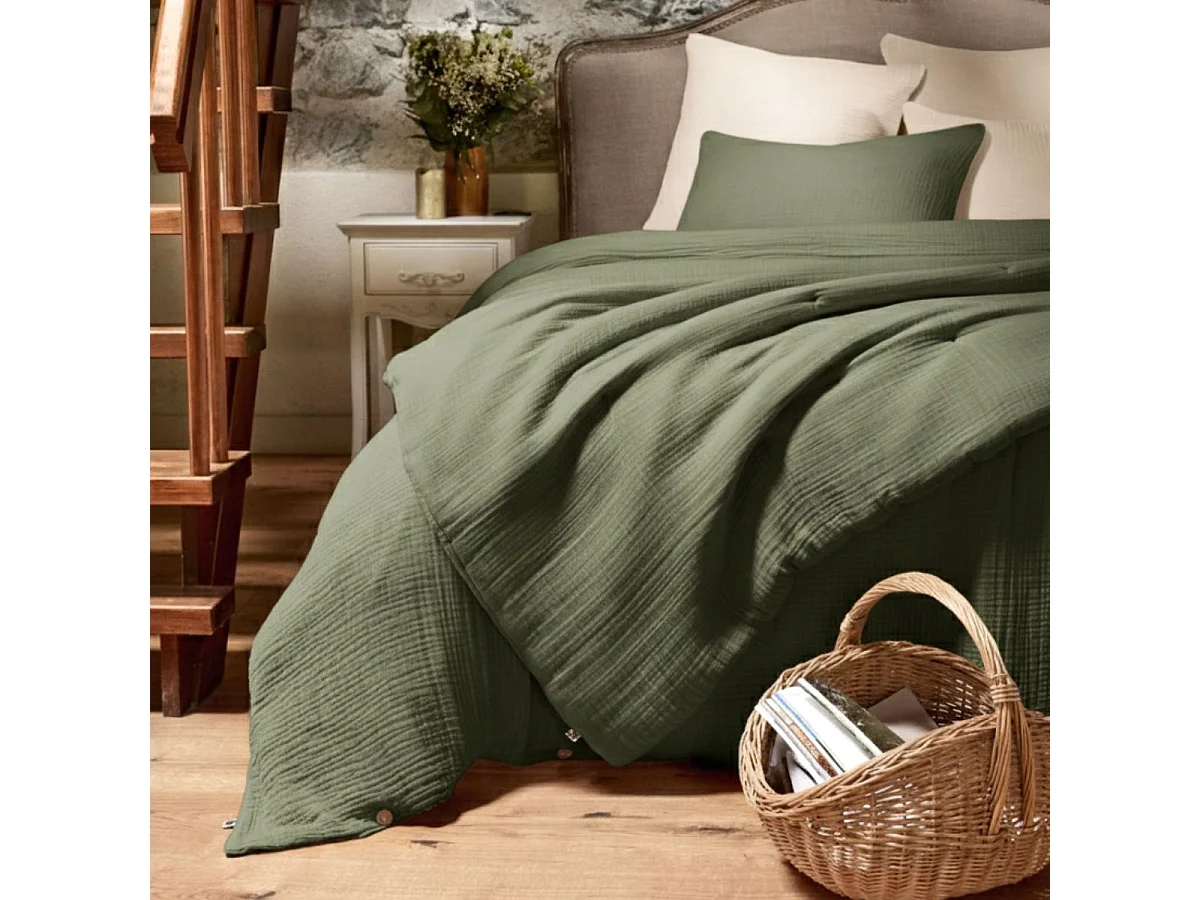 Housse de couette 240x220cm gaze de coton coloris Romarin - INALIA