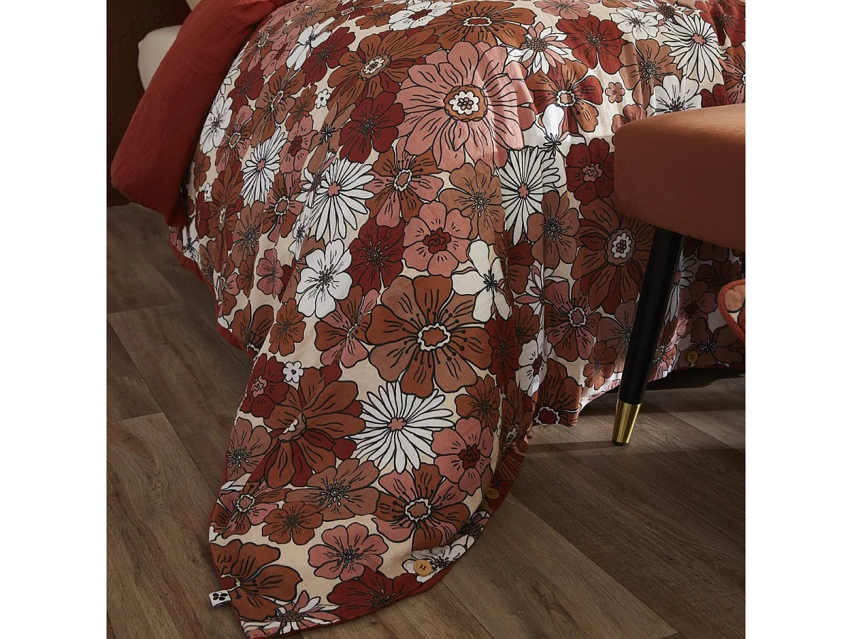 Housse de couette 260x240cm gaze de coton imprimé Floral coloris terracotta - ANASTASIA