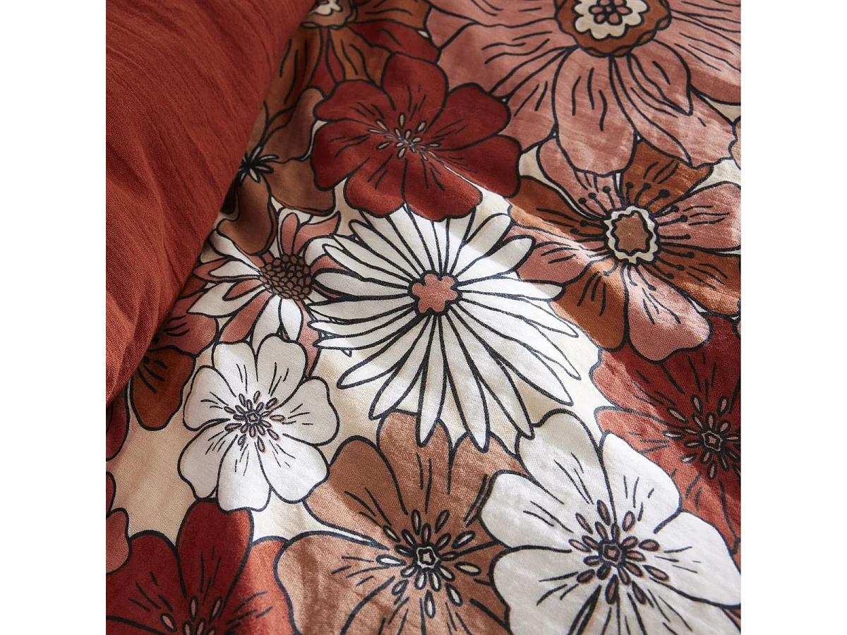 Housse de couette 140x200cm gaze de coton imprimé Floral coloris terracotta - ANASTASIA