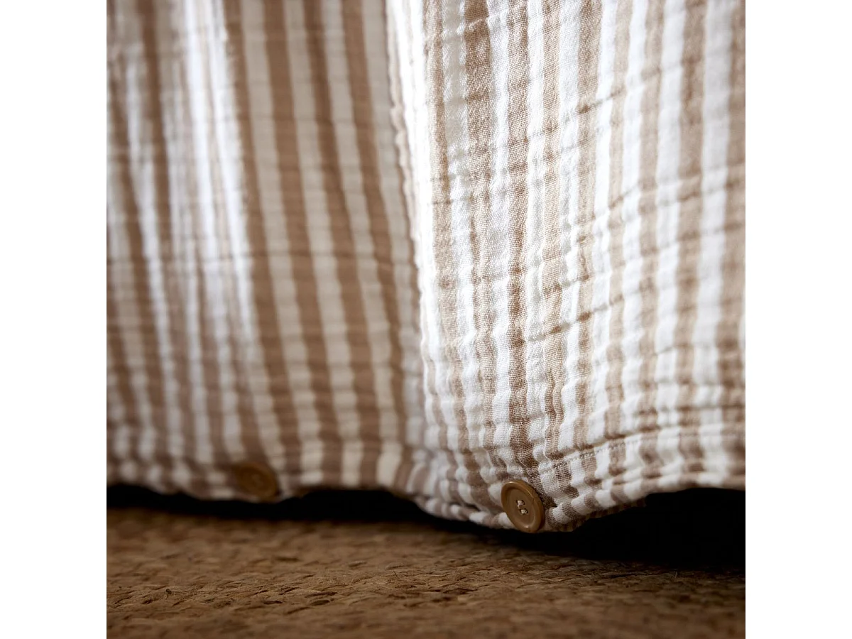 Housse de couette 260x240cm gaze de coton tissé rayé beige - ROMELIA
