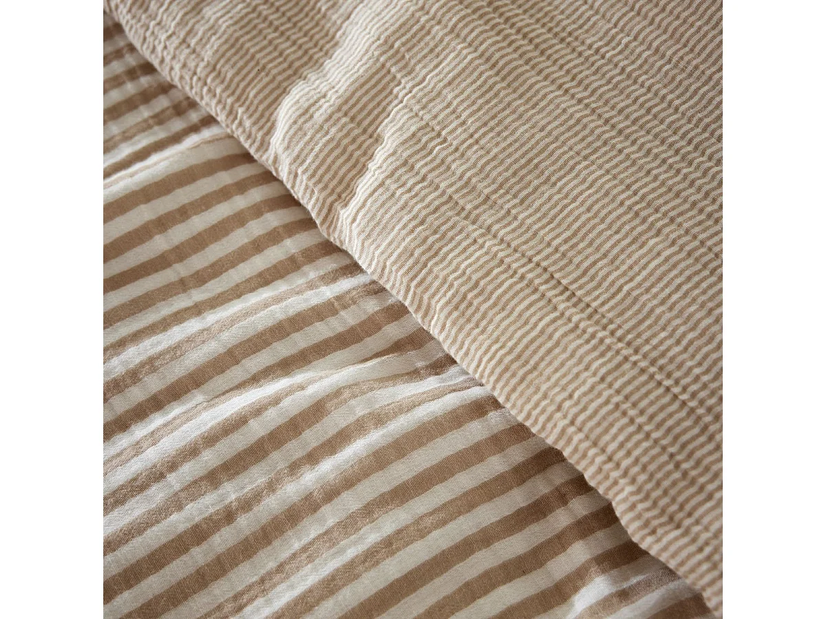 Housse de couette 260x240cm gaze de coton tissé rayé beige - ROMELIA