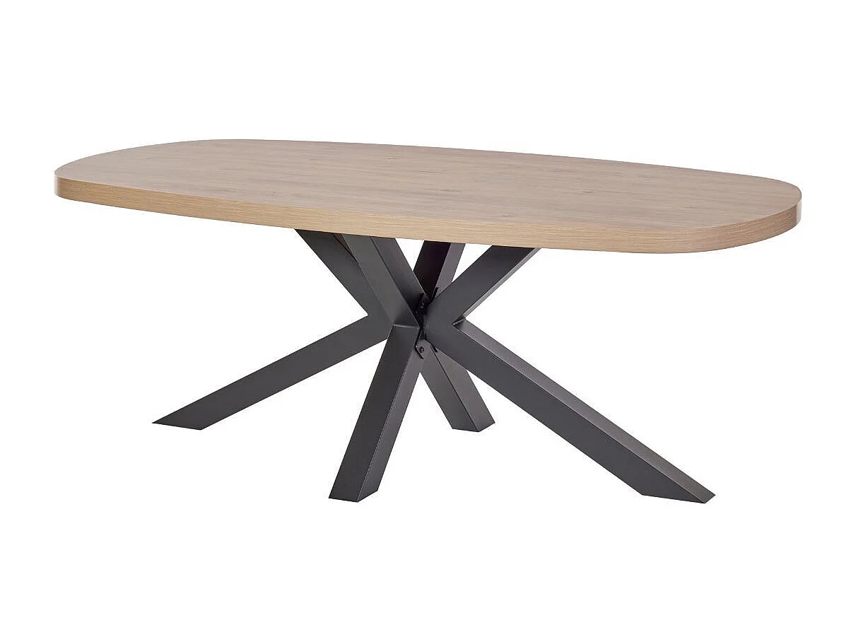 Table 210cm ovale aspect bois finition Castel Oak piètement étoile métal noir - CASTELLA
