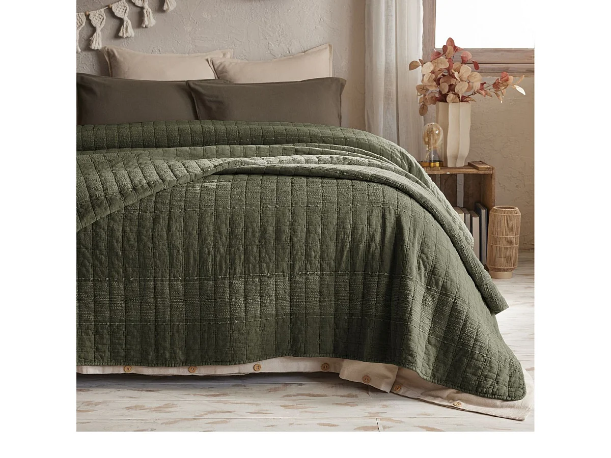 Couvre-lit 240x260cm en coton jacquard coloris romarin - ZALYA