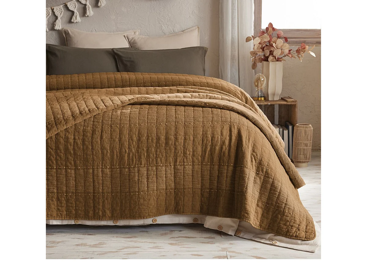 Couvre-lit 240x260cm en coton jacquard coloris camel - ZALYA