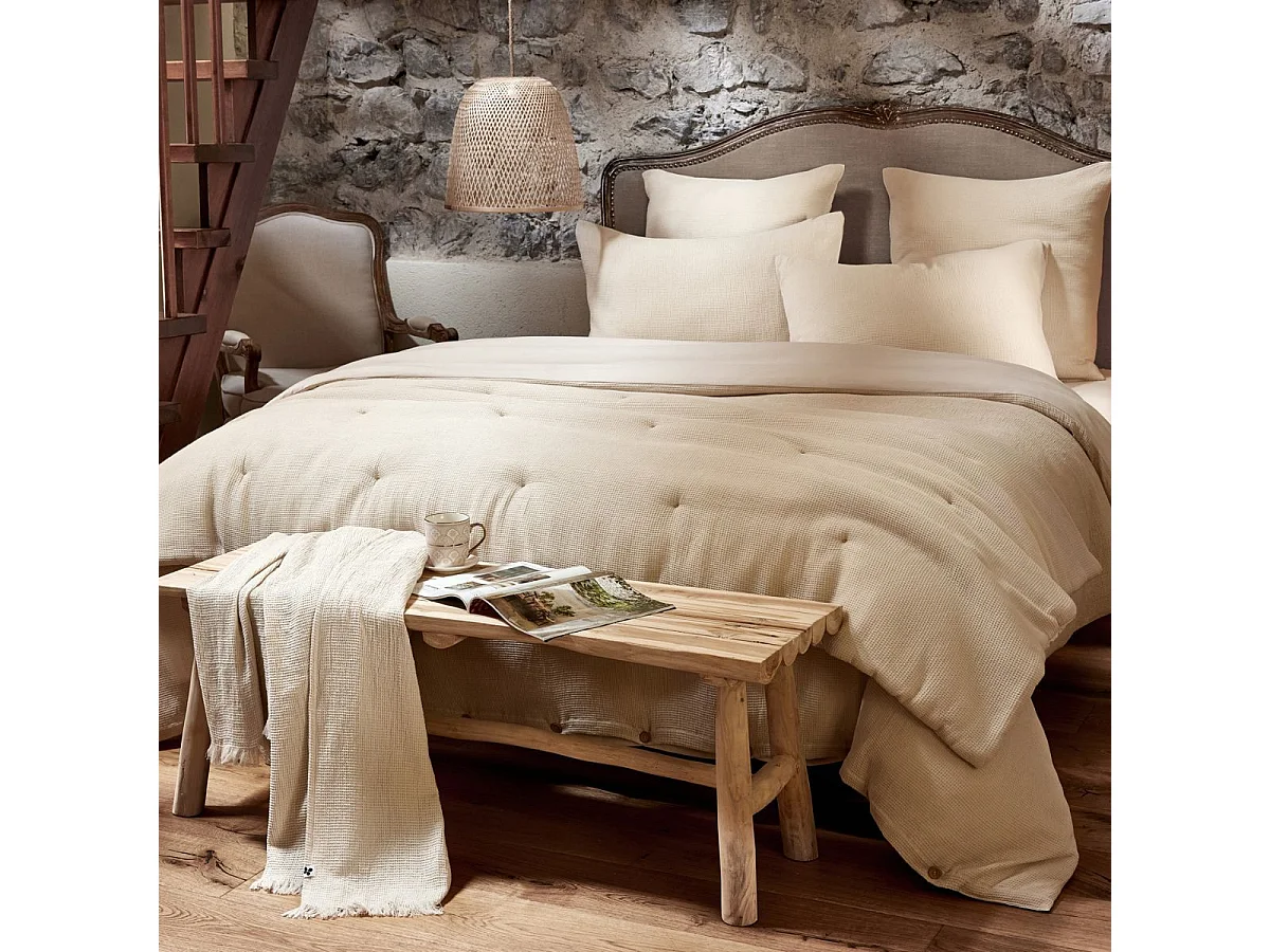 Chemin de lit 90x200cm en coton nid d'abeille coloris Pampa - ALMARA