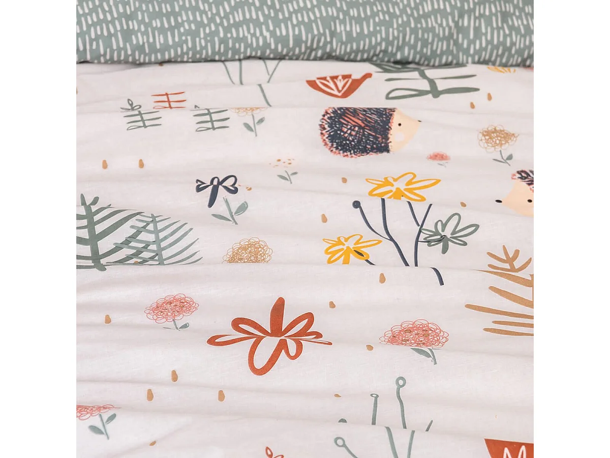 GEDEON - Parure de Lit Imprimé Hérisson Housse de Couette 200x200cm + 2 Taies d'Oreiller