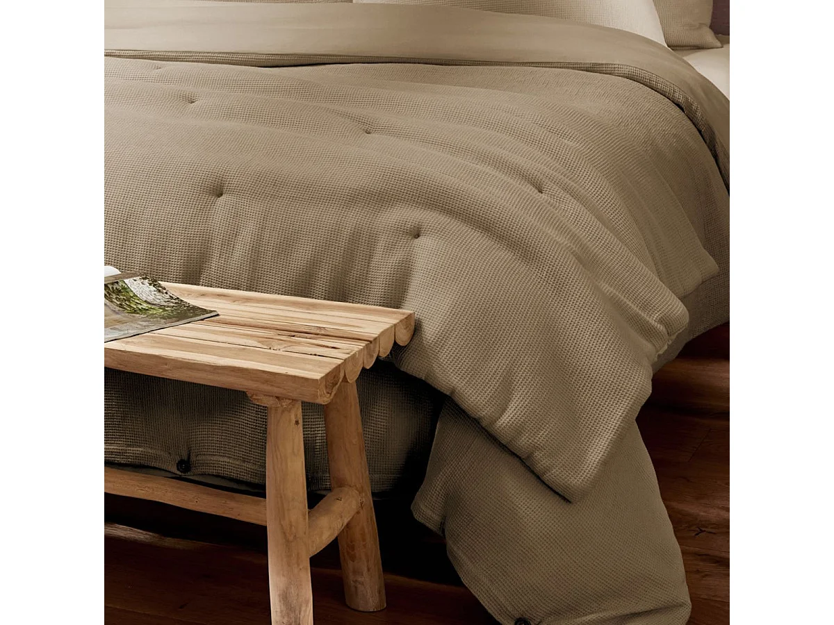 Chemin de lit 90x200cm en coton nid d'abeille coloris Ficelle - ALMARA