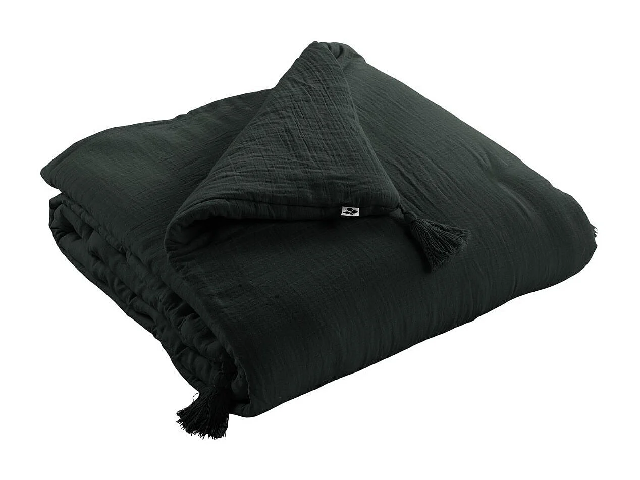 Couvre-pied 150x150cm Capitonné Gaze de Coton Sapin - OUREA