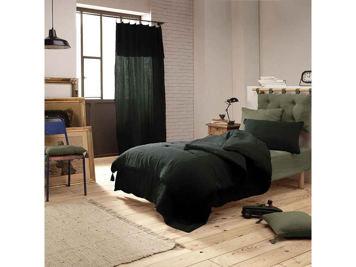 Couvre-pied 150x150cm Capitonné Gaze de Coton Sapin - OUREA