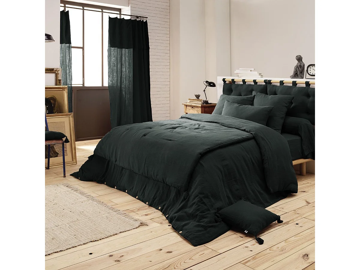 Couvre-pied 150x150cm Capitonné Gaze de Coton Sapin - OUREA