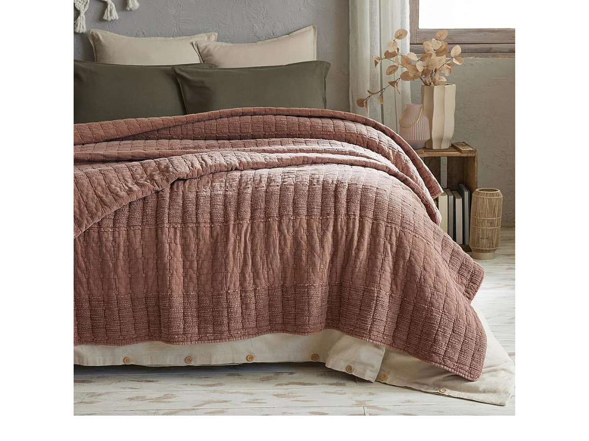 Couvre-lit 240x260cm en coton jacquard coloris terracotta - ZALYA