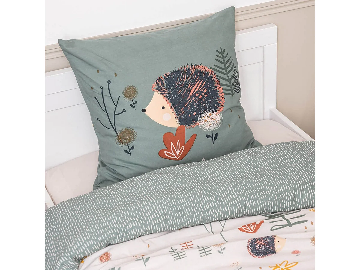 GEDEON - Parure de Lit Imprimé Hérisson Housse de Couette 240x220cm + 2 Taies d'Oreiller