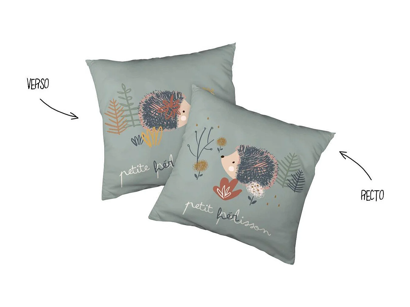 GEDEON - Parure de Lit Imprimé Hérisson Housse de Couette 240x220cm + 2 Taies d'Oreiller