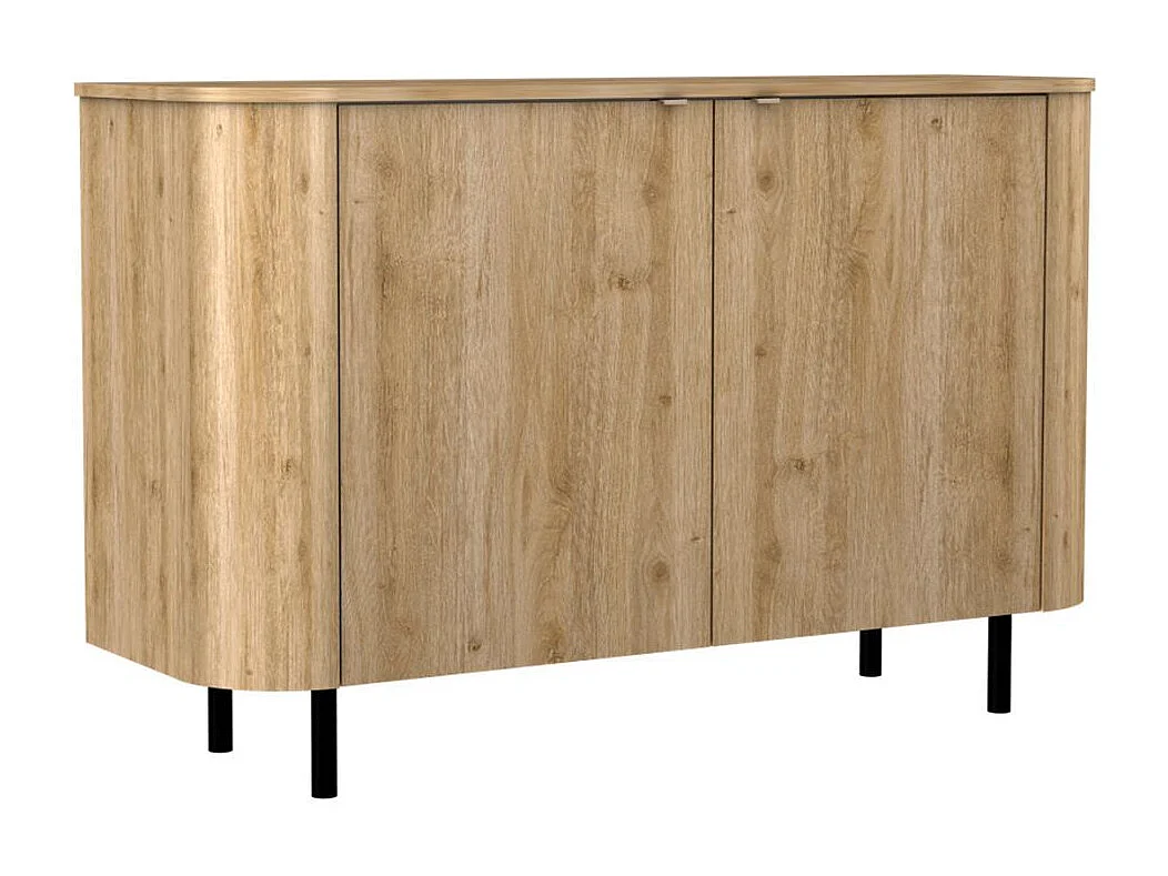 Buffet 2 portes aspect bois finition Cadiz design coins arrondis pieds métal noir - VIVARINI