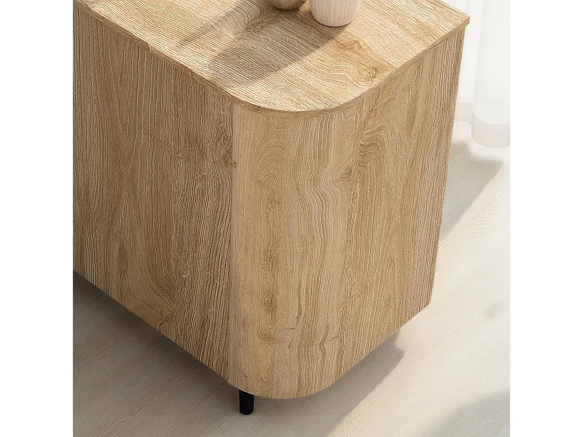 Buffet 2 portes aspect bois finition Cadiz design coins arrondis pieds métal noir - VIVARINI