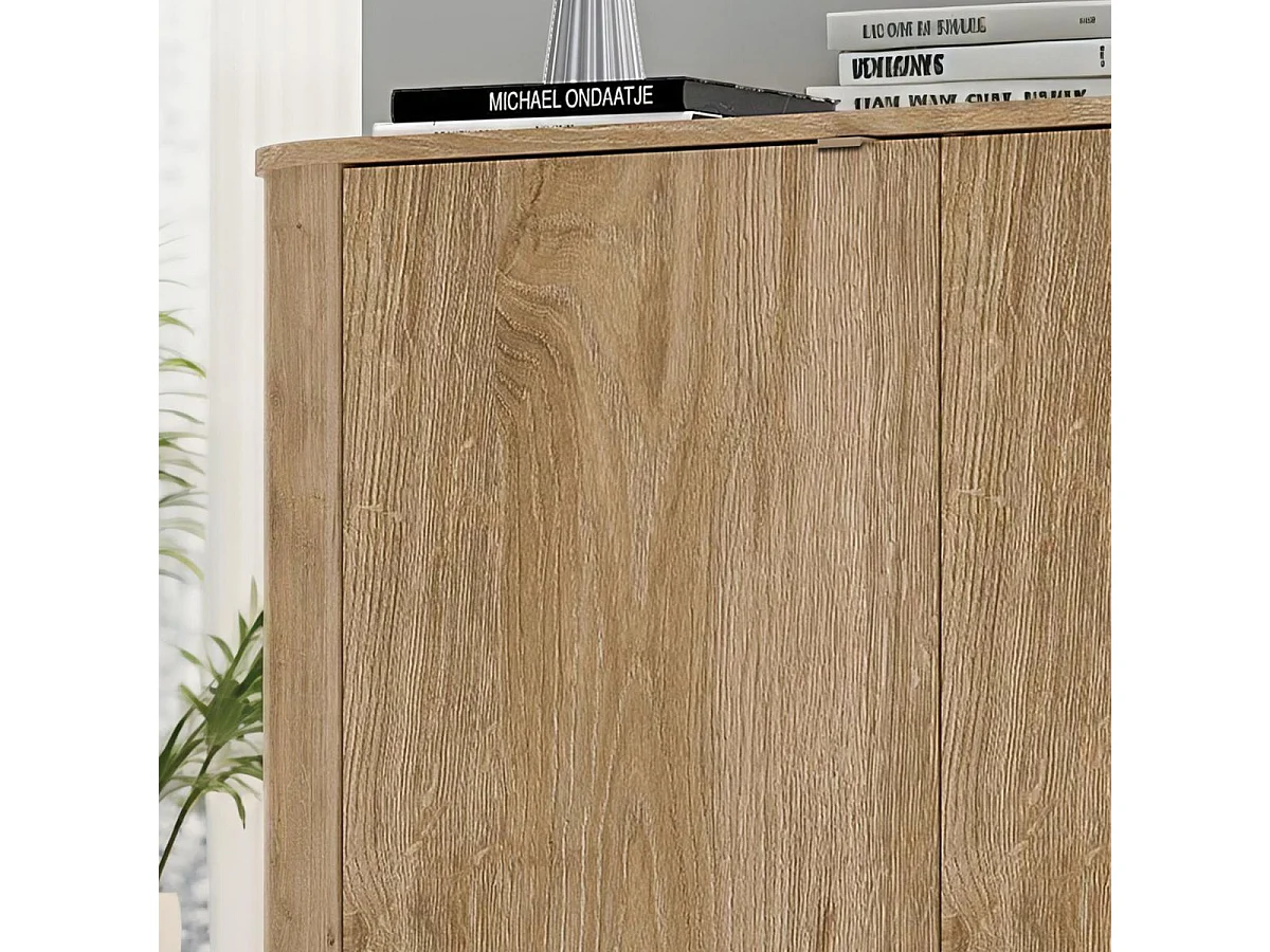 Buffet 2 portes aspect bois finition Cadiz design coins arrondis pieds métal noir - VIVARINI