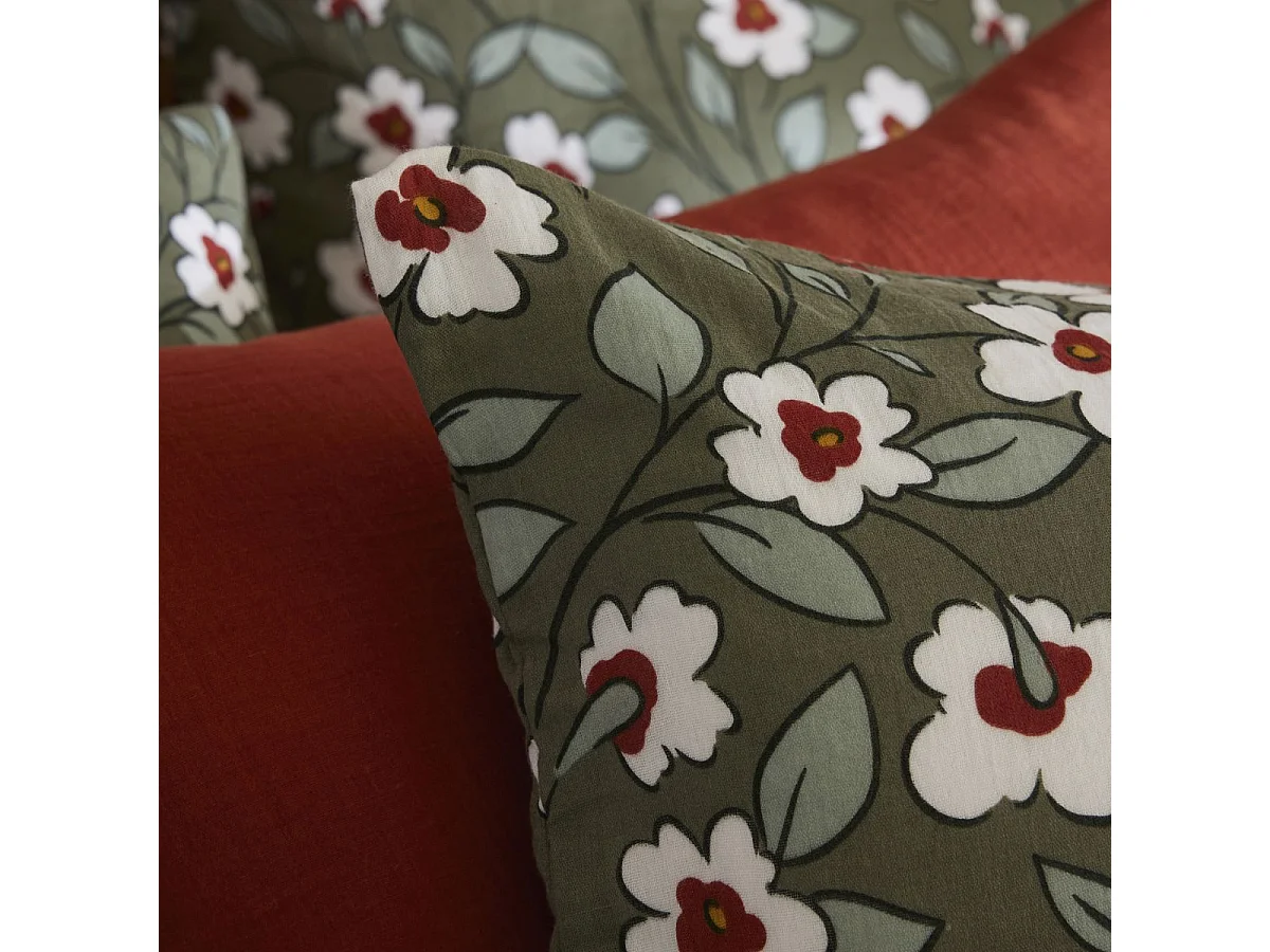 Taie d'oreiller 50x70cm gaze de coton imprimé Floral coloris vert - FLORIANE