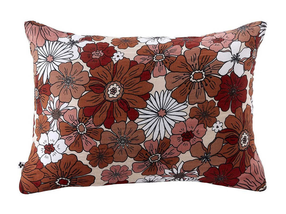 Taie d'oreiller 50x70cm gaze de coton imprimé Floral coloris terracotta - ANASTASIA
