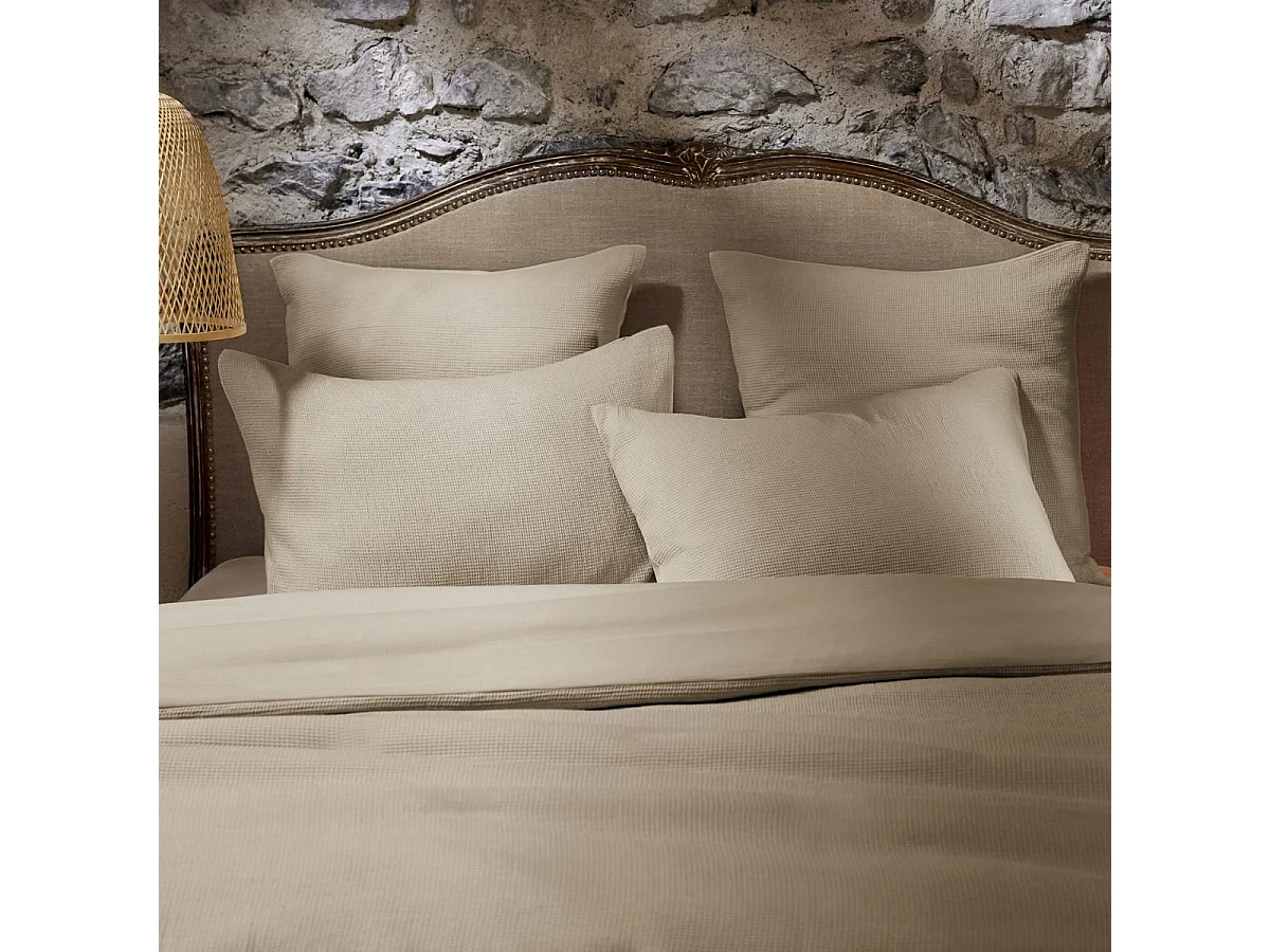 Taie d'oreiller 50x70cm en coton nid d'abeille coloris Ficelle - ALMARA