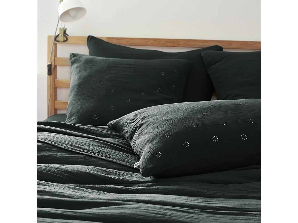 Taie d'Oreiller 60x60cm Gaze de Coton Sapin à Fleurs Ajourées - OUREA MOTIF