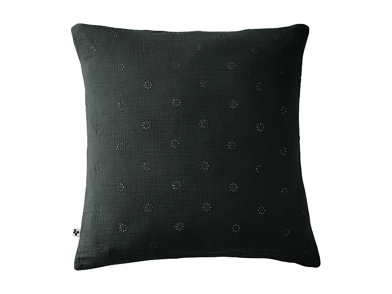Taie d'Oreiller 60x60cm Gaze de Coton Sapin à Fleurs Ajourées - OUREA MOTIF