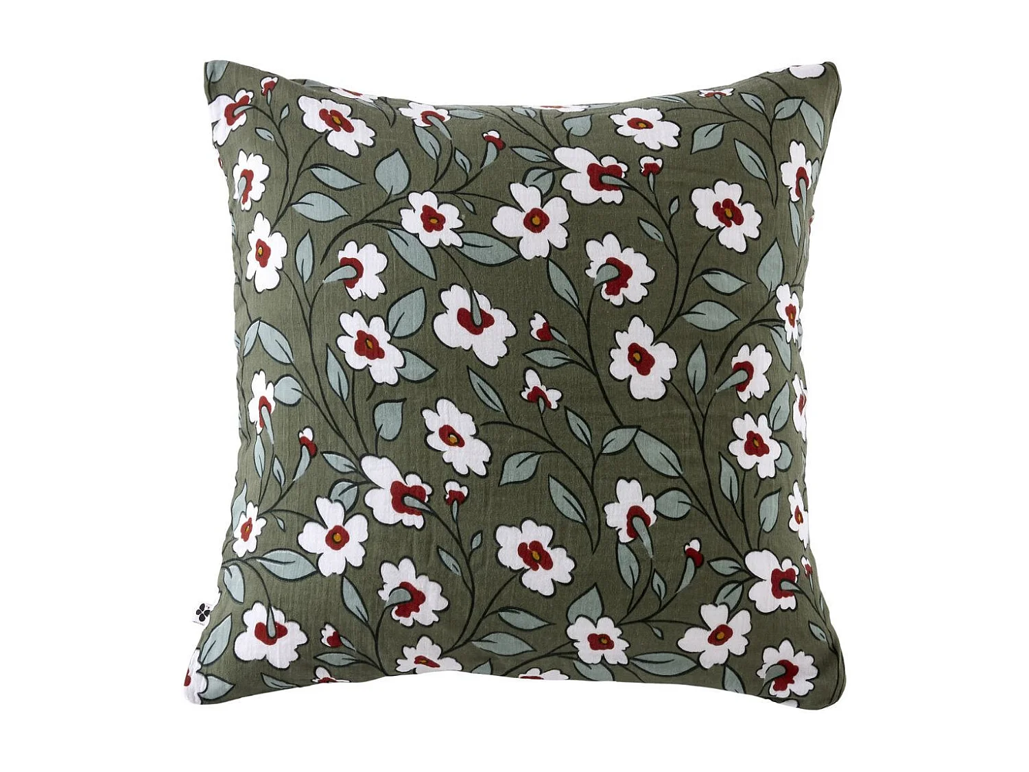 Taie d'oreiller 60x60cm gaze de coton imprimé Floral coloris vert - FLORIANE