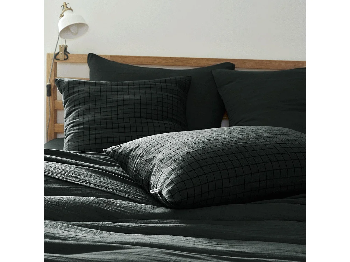 Taie d'Oreiller 50x70cm Gaze de Coton Sapin à Petits Carreaux - OUREA MOTIF