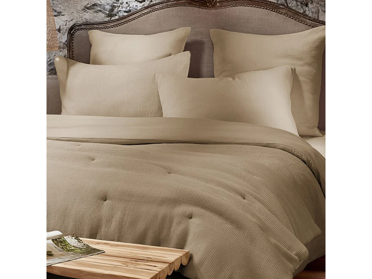 Taie d'oreiller 60x60cm en coton nid d'abeille coloris Ficelle - ALMARA